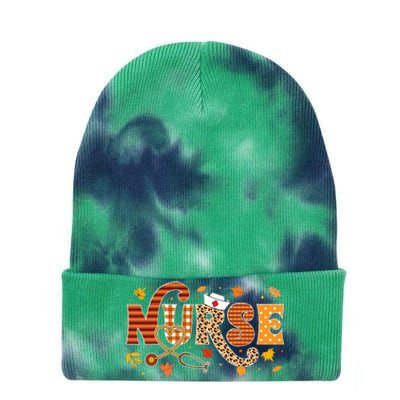 Retro Autumn Pumpkin Fall Nurse Life Thanksgiving Nurse Tie Dye 12in Knit Beanie