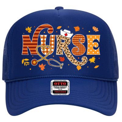 Retro Autumn Pumpkin Fall Nurse Life Thanksgiving Nurse High Crown Mesh Back Trucker Hat