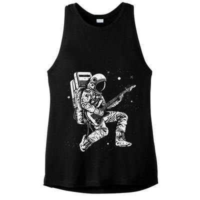 retro Astronaut playing electric guitar in space Ladies PosiCharge Tri-Blend Wicking Tank
