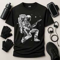 retro Astronaut playing electric guitar in space Cooling Performance Crew T-Shirt