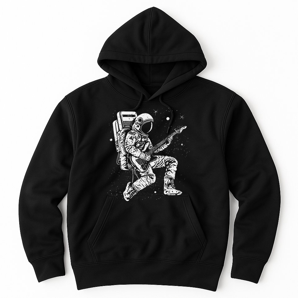 retro Astronaut playing electric guitar in space Hoodie
