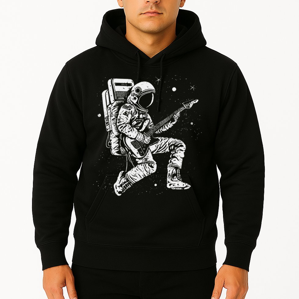 retro Astronaut playing electric guitar in space Hoodie