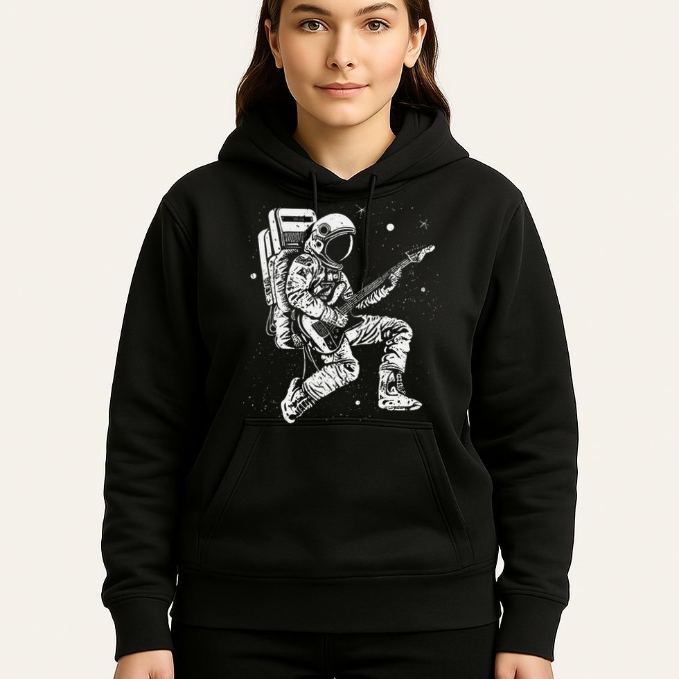 retro Astronaut playing electric guitar in space Hoodie