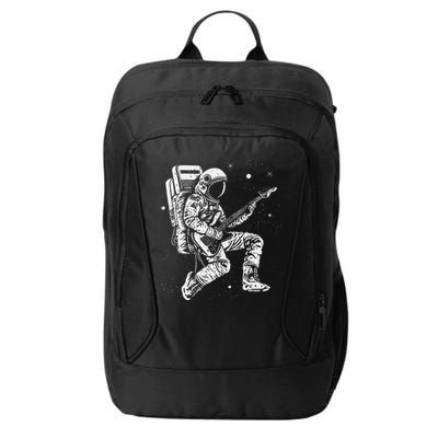 retro Astronaut playing electric guitar in space City Backpack