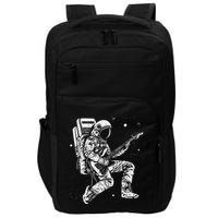 retro Astronaut playing electric guitar in space Impact Tech Backpack