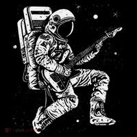 retro Astronaut playing electric guitar in space Impact Tech Backpack