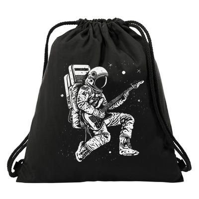 retro Astronaut playing electric guitar in space Drawstring Bag