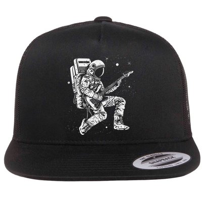 retro Astronaut playing electric guitar in space Flatbill Hat