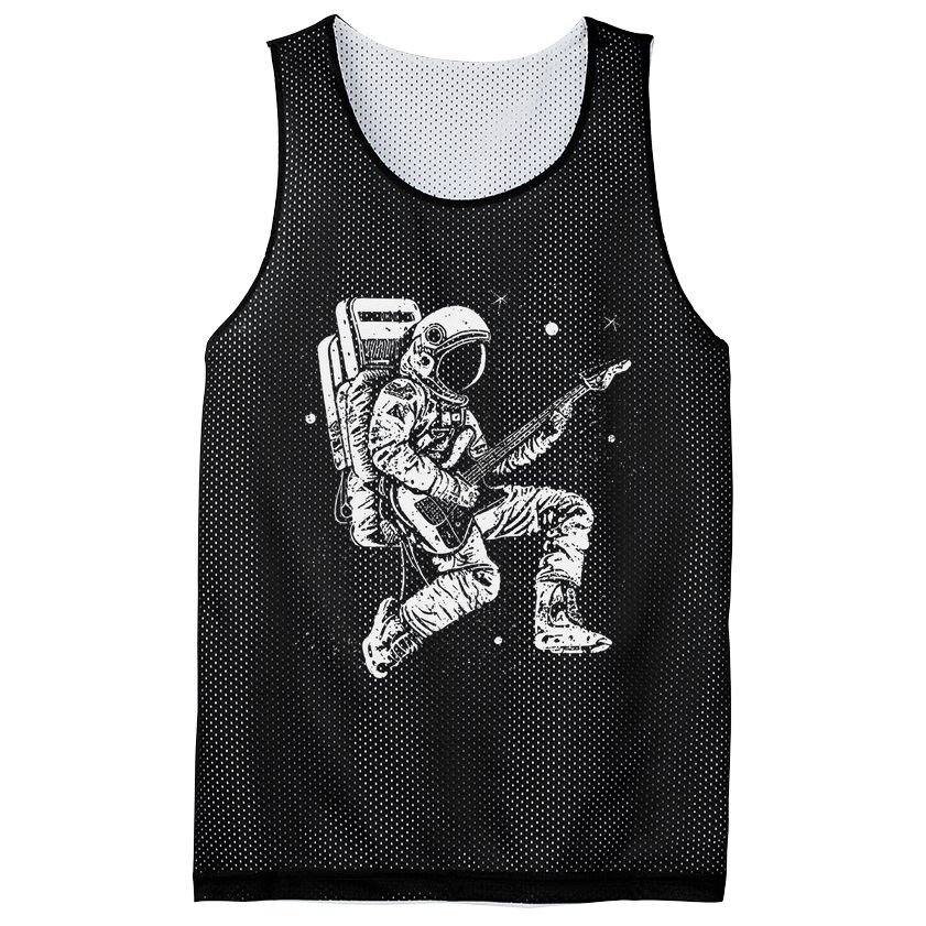 retro Astronaut playing electric guitar in space Mesh Reversible Basketball Jersey Tank
