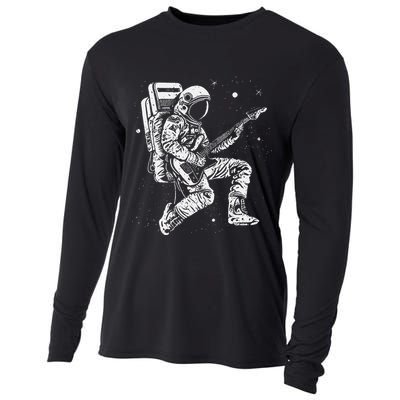 retro Astronaut playing electric guitar in space Cooling Performance Long Sleeve Crew