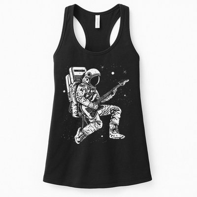 retro Astronaut playing electric guitar in space Womens Tank Top