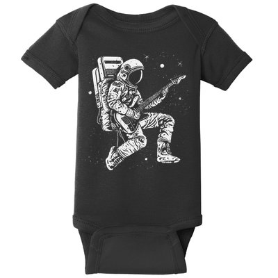 retro Astronaut playing electric guitar in space Baby Bodysuit