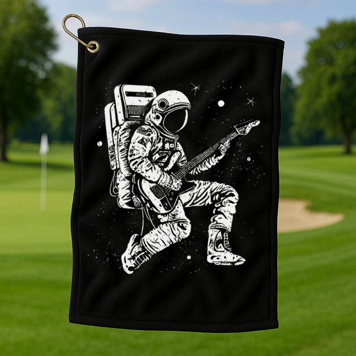 retro Astronaut playing electric guitar in space Golf Towel