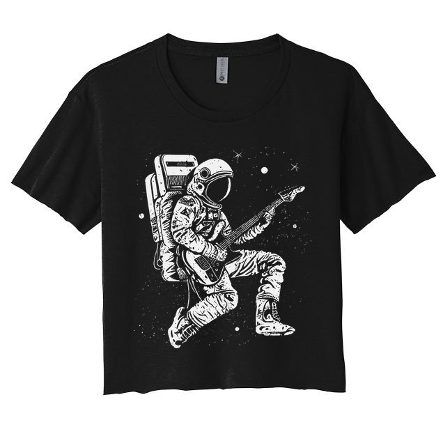 retro Astronaut playing electric guitar in space Crop Top