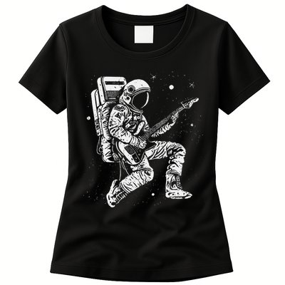 retro Astronaut playing electric guitar in space Womens T-Shirt