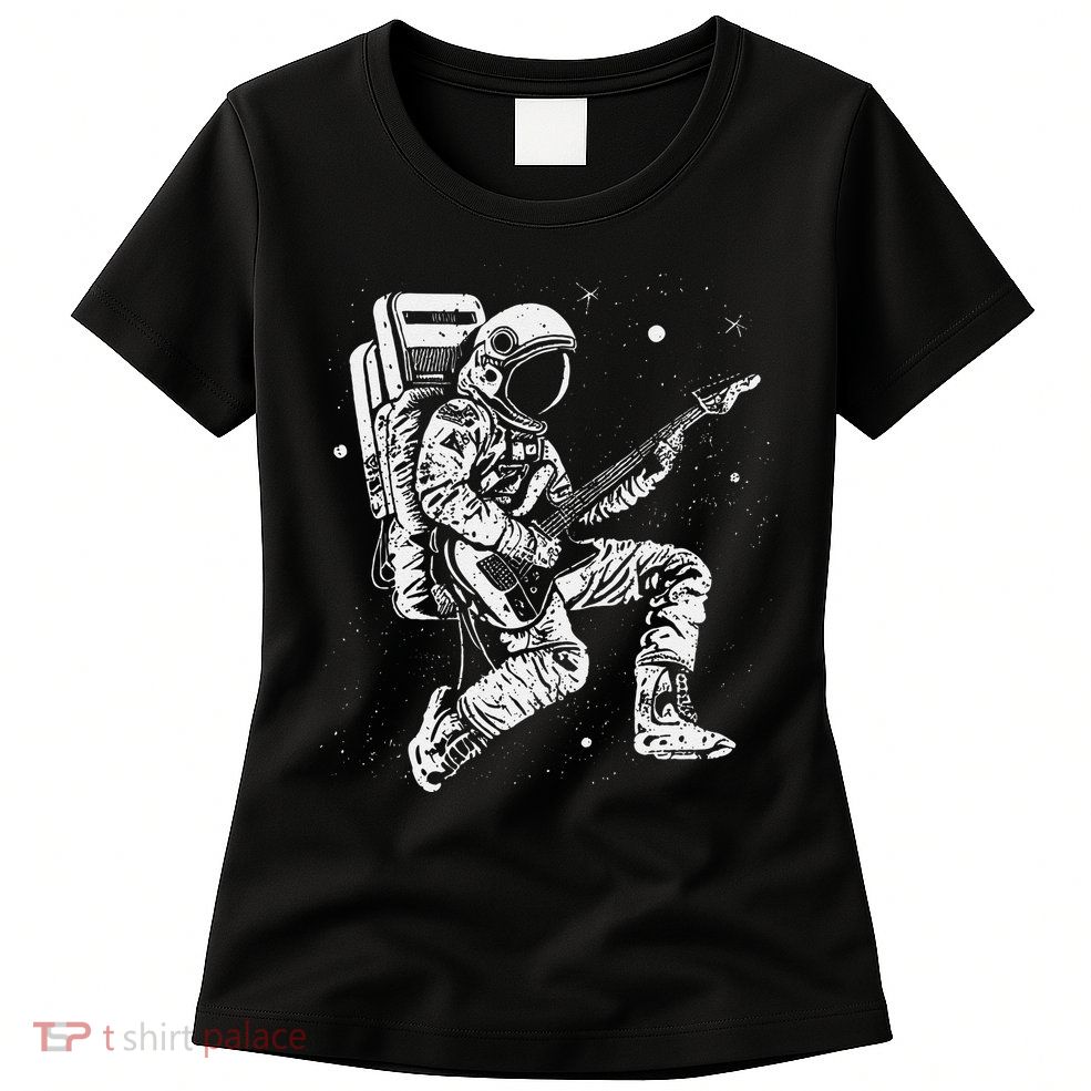 retro Astronaut playing electric guitar in space Womens T-Shirt