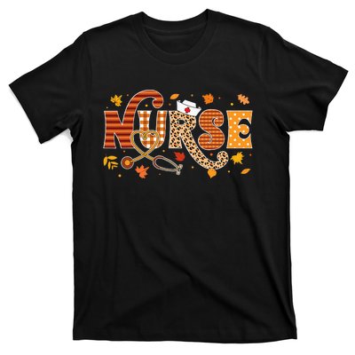 Retro Autumn Pumpkin Fall Nurse Life Thanksgiving Nurse T-Shirt