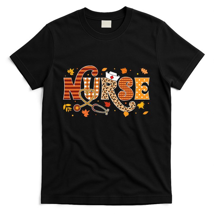 Retro Autumn Pumpkin Fall Nurse Life Thanksgiving Nurse T-Shirt