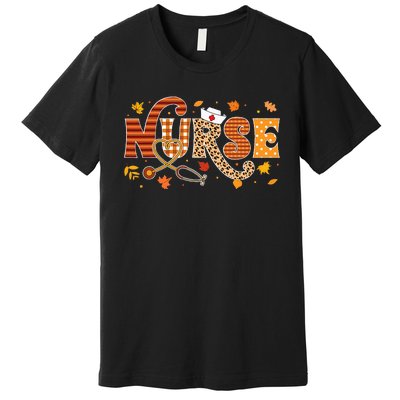 Retro Autumn Pumpkin Fall Nurse Life Thanksgiving Nurse Premium T-Shirt