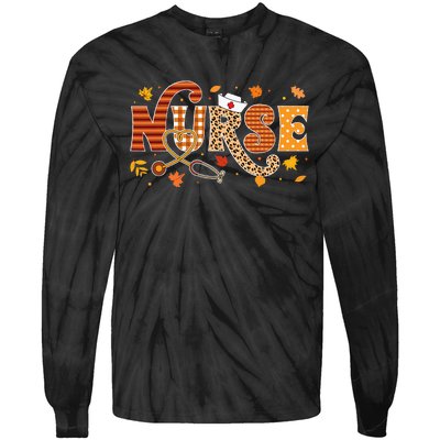 Retro Autumn Pumpkin Fall Nurse Life Thanksgiving Nurse Tie-Dye Long Sleeve Shirt