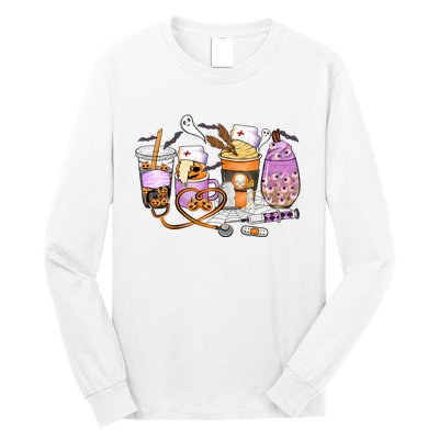 Retro Autumn Pumpkin Fall Nurse Life Thanksgiving Nurse Long Sleeve Shirt