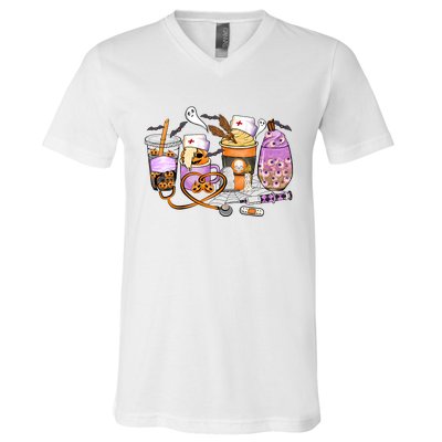 Retro Autumn Pumpkin Fall Nurse Life Thanksgiving Nurse V-Neck T-Shirt