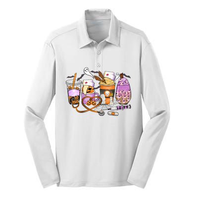 Retro Autumn Pumpkin Fall Nurse Life Thanksgiving Nurse Silk Touch Performance Long Sleeve Polo