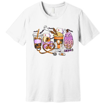 Retro Autumn Pumpkin Fall Nurse Life Thanksgiving Nurse Premium T-Shirt