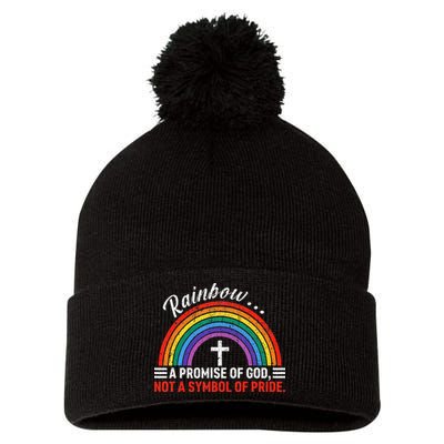 Rainbow A Promise Of God Not A Symbol Of Pride Pom Pom 12in Knit Beanie