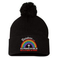 Rainbow A Promise Of God Not A Symbol Of Pride Pom Pom 12in Knit Beanie