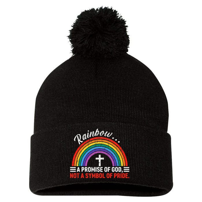 Rainbow A Promise Of God Not A Symbol Of Pride Pom Pom 12in Knit Beanie