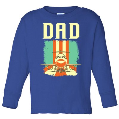 Retro Airplane Pilot Dad Plane Aviation Fathers Day Gift Toddler Long Sleeve Shirt