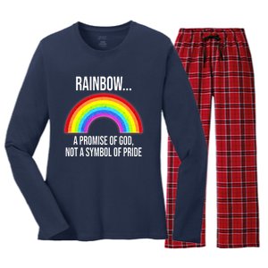 Rainbow A Promise Of God Not A Symbol Of Pride Women's Long Sleeve Flannel Pajama Set 