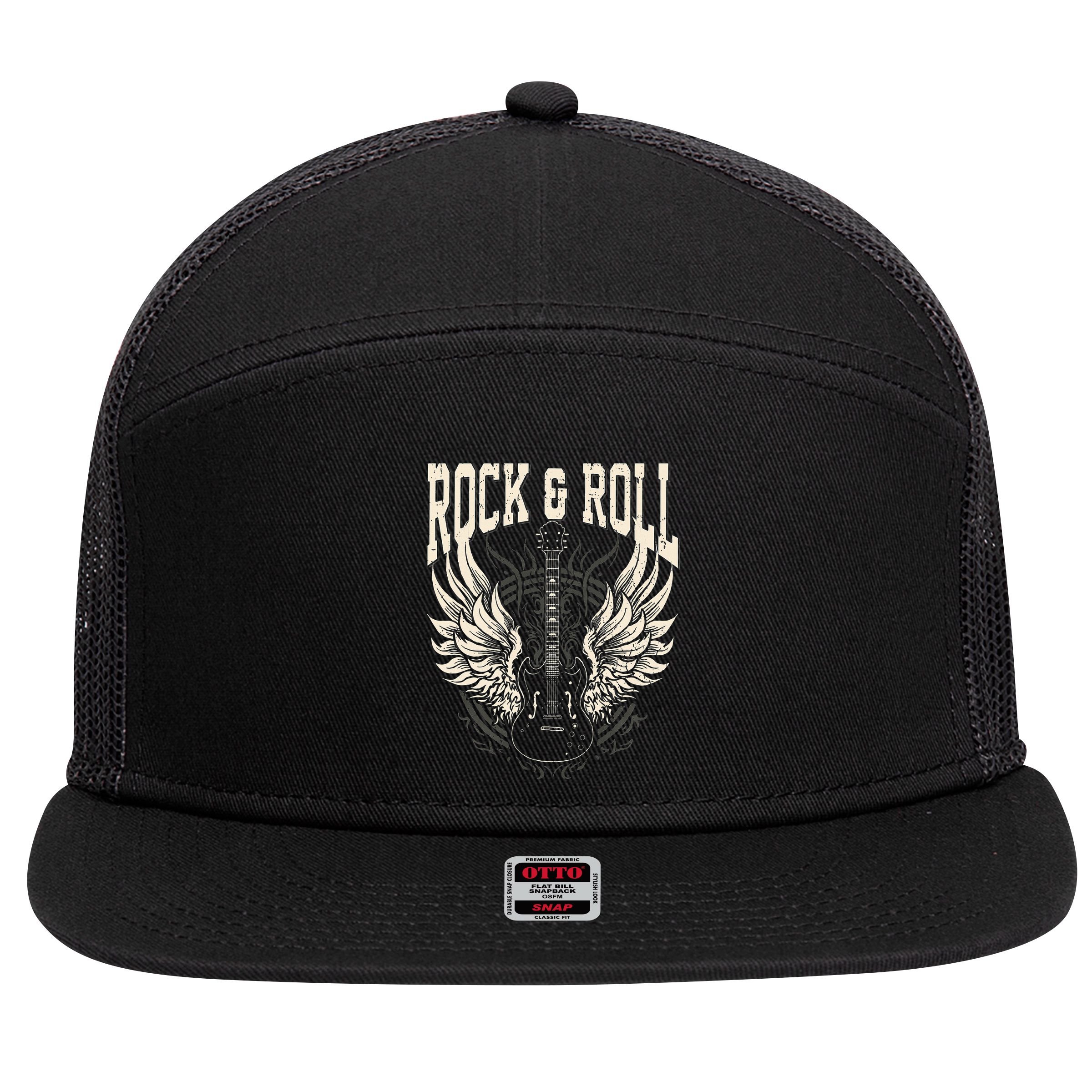 Rock And Roll Lover Gifts Cool Electric Guitar Concert Band 7 Panel Mesh Trucker Snapback Hat