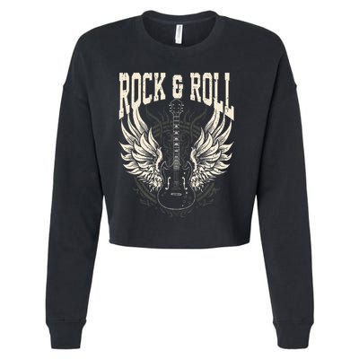 Rock And Roll Lover Gifts Cool Electric Guitar Concert Band Cropped Pullover Crew