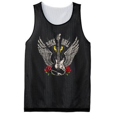 Rock And Roll Guitar Vintage Rock Music Mesh Reversible Basketball Jersey Tank