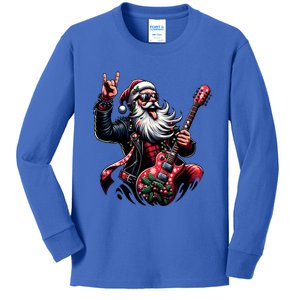 Rock And Roll Christmas Santa Claus Guitar Player Gift Kids Long Sleeve Shirt