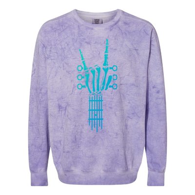 Rock And Roll Rock On Guitar Neck Cool Skeleton Hand Gift Colorblast Crewneck Sweatshirt