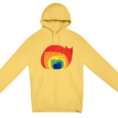 Rainbow Art Retro Cats Premium Pullover Hoodie