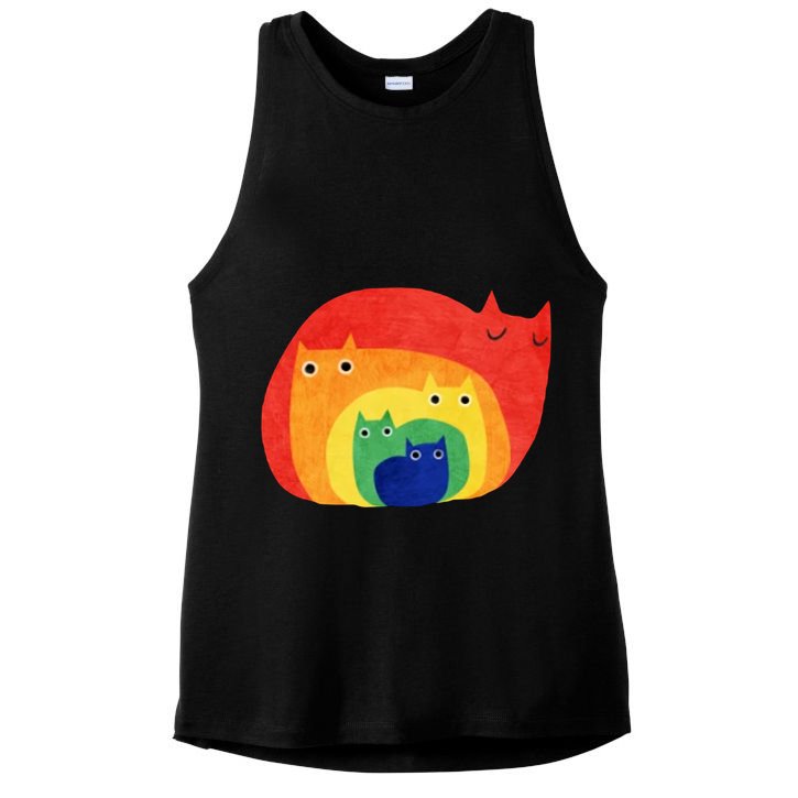 Rainbow Art Retro Cats Ladies PosiCharge Tri-Blend Wicking Tank