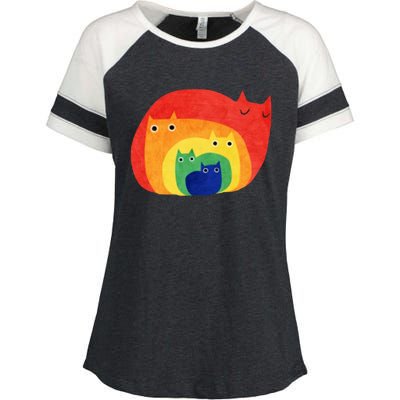 Rainbow Art Retro Cats Enza Ladies Jersey Colorblock Tee