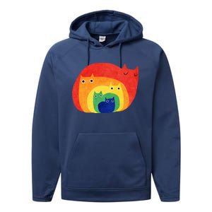 Rainbow Art Retro Cats Performance Fleece Hoodie