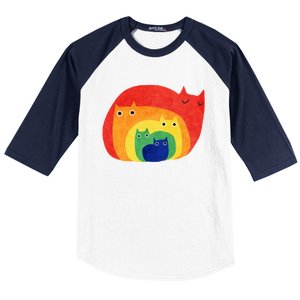 Rainbow Art Retro Cats Baseball Sleeve Shirt