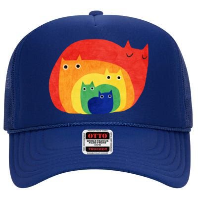 Rainbow Art Retro Cats High Crown Mesh Back Trucker Hat