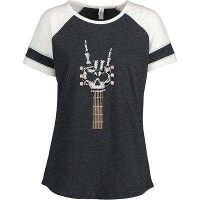 Rock And Roll Skeleton Hand Rock On Guitar Neck Gift Enza Ladies Jersey Colorblock Tee