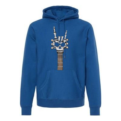 Rock And Roll Skeleton Hand Rock On Guitar Neck Gift Premium Hoodie