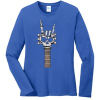 Rock And Roll Skeleton Hand Rock On Guitar Neck Gift Ladies Long Sleeve Shirt