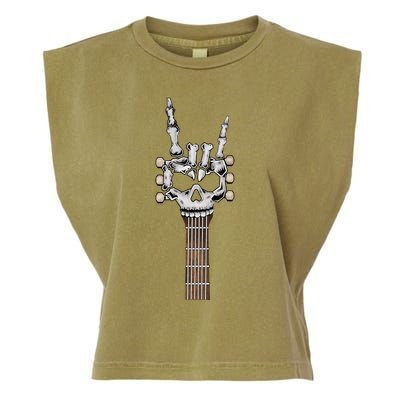 Rock And Roll Skeleton Hand Rock On Guitar Neck Gift Garment-Dyed Women's Muscle Tee