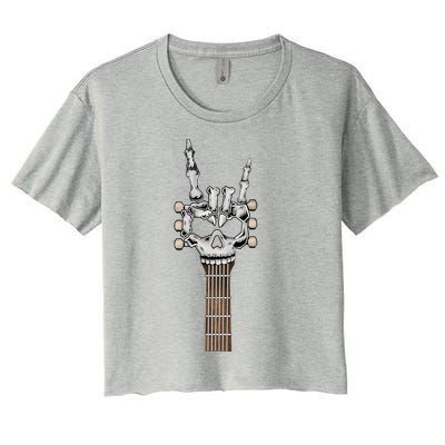 Rock And Roll Skeleton Hand Rock On Guitar Neck Gift Women's Crop Top Tee