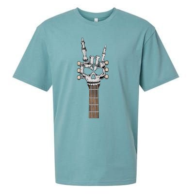 Rock And Roll Skeleton Hand Rock On Guitar Neck Gift Sueded Cloud Jersey T-Shirt